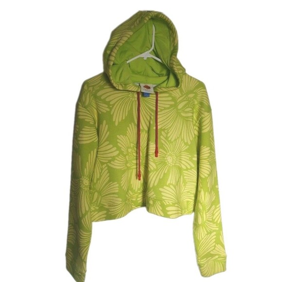 FARM Rio x Anthropologie Printed Cropped Hooded Sweatshirt Large bright floral - Picture 1 of 4